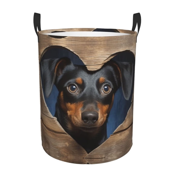 PHELIKA Housing Mart Dachshund Dog Pattern 04 Laundry Basket 65L Large Foldable Round For Dirty Clothes Toy Storage