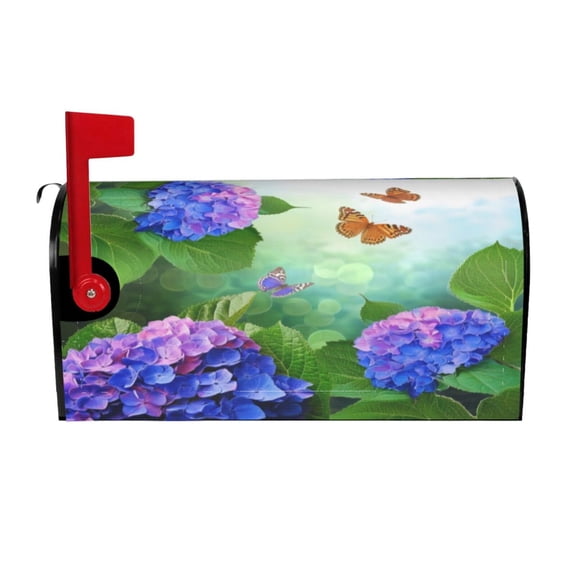 PHELIKA Hydrangea Flowers With Butterflies 03 Mailbox Covers Magnetic Mailbox Wraps Post Letter Box Cover Mailwrap Garden Home Decor Standard Size 25.5"H x 21"W
