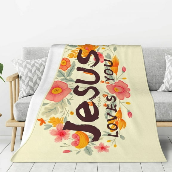 PHELIKA Jesus Loves You Christian Monogram 01 Soft Throw Blanket Lightweight Flannel Fleece Blanket For Couch Bed Sofa Travelling Camping For Kids Adults 40x50 Inch