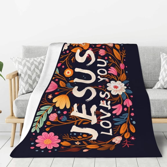 PHELIKA Jesus Loves You Christian Monogram 02 Soft Throw Blanket Lightweight Flannel Fleece Blanket For Couch Bed Sofa Travelling Camping For Kids Adults 40x50 Inch