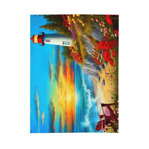 PHELIKA Lighthouse Beach Garden Summer 01 All Season Soft Throw Blanket Lightweight Flannel Fleece Blankets 60"x50"