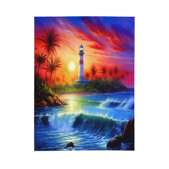 PHELIKA Lighthouse Beach Garden Summer 06 All Season Soft Throw Blanket Lightweight Flannel Fleece Blankets 60"x50"