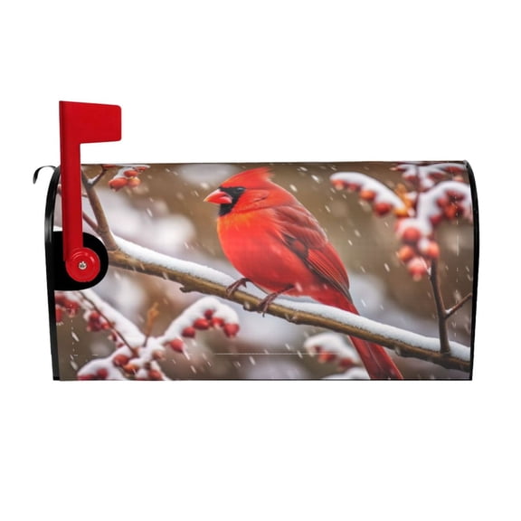 PHELIKA Northern Cardinal In Snow Winter 01 Mailbox Covers Magnetic Mailbox Wraps Post Letter Box Cover Mailwrap Garden Home Decor Standard Size 25.5"H x 21"W