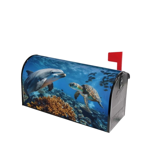 PHELIKA Ocean Sea Animal Turtle Dolphin 01 Magnetic Mailbox Covers Post Letter Box Cover Standard Size 25.5"H x 21"W