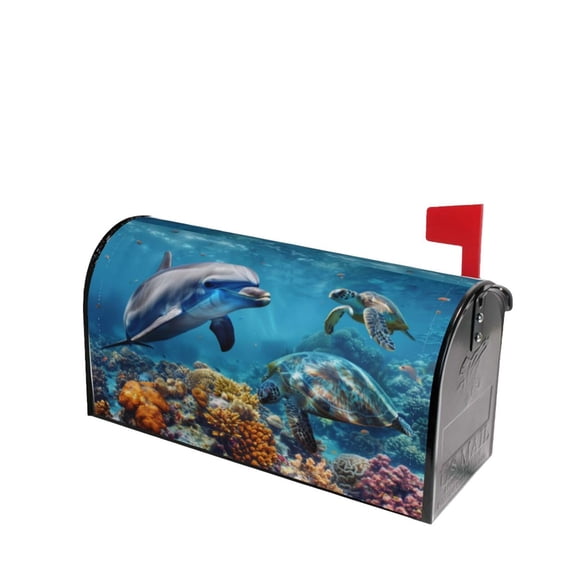 PHELIKA Ocean Sea Animal Turtle Dolphin 03 Magnetic Mailbox Covers Post Letter Box Cover Standard Size 25.5"H x 21"W