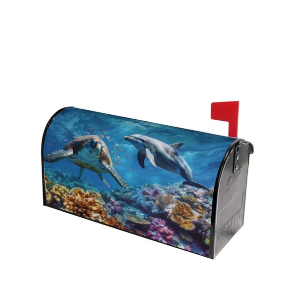 PHELIKA Ocean Sea Animal Turtle Dolphin 04 Magnetic Mailbox Covers Post Letter Box Cover Standard Size 21"H x 18"W