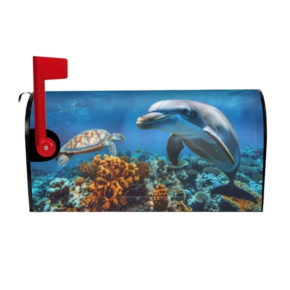 PHELIKA Ocean Sea Animal Turtle Dolphin Magnetic Mailbox Covers Standard Size 21"H x 18"W