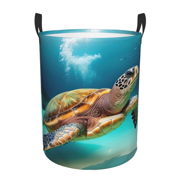 PHELIKA Ocean Sea Turtles 03 Laundry Hamper Waterproof Foldable Oxford Fabric Organizer Large Storage Bins For Dirty Clothes Round Baby Laundry Basket Toy Organizer Baskets
