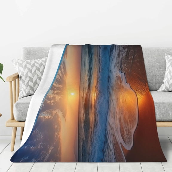 PHELIKA Ocean Waves Beach Sand Seaside Sunrise 02 Soft Throw Blanket Lightweight Flannel Fleece Blanket For Couch Bed Sofa Travelling Camping For Kids Adults 40x50 Inch