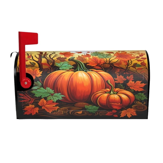 PHELIKA Pumpkins And Fall Leaves 02 Mailbox Covers Magnetic Mailbox Wraps Post Letter Box Cover Mailwrap Garden Home Decor Standard Size 21"H x 18"W