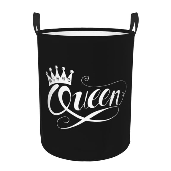 PHELIKA Queen Word With Crown Laundry Hamper Waterproof Foldable Oxford Fabric Organizer Large Storage Bins For Dirty Clothes Round Baby Laundry Basket Toy Organizer Baskets