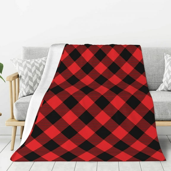 PHELIKA Red Black Buffalo Plaid Soft Throw Blanket Lightweight Flannel Fleece Blanket For Couch Bed Sofa Travelling Camping For Kids Adults 40x50 Inch