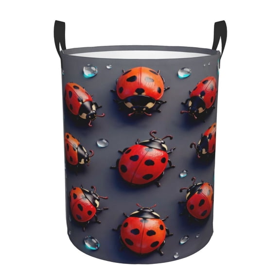 PHELIKA Red Ladybugs Rain 02 Laundry Basket 65L Large Foldable Round For Dirty Clothes Toy Storage