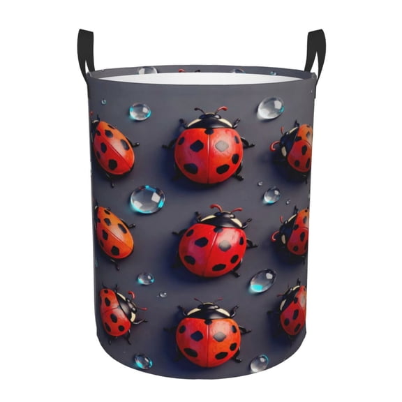 PHELIKA Red Ladybugs Rain 03 Laundry Basket 65L Large Foldable Round For Dirty Clothes Toy Storage