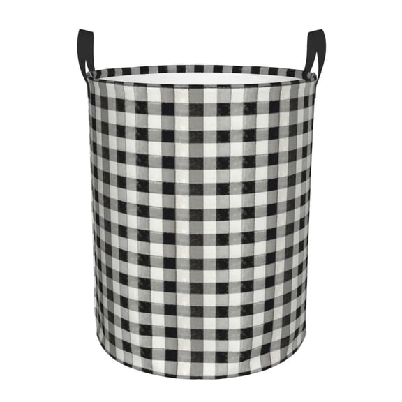 PHELIKA Retro Black White Buffalo Plaid Check Laundry Hamper Waterproof Foldable Oxford Fabric Organizer Large Storage Bins For Dirty Clothes Round Laundry Basket Toy Organizer Baskets