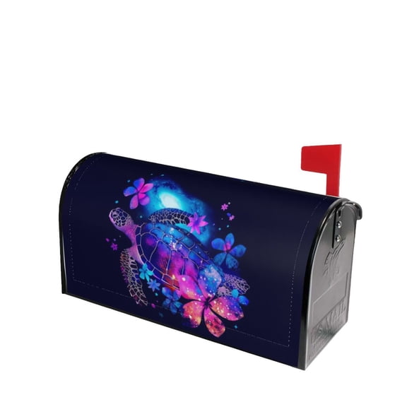 PHELIKA Sea Turtle Purple Floral Blue Galaxy 01 Magnetic Mailbox Covers Post Letter Box Cover Standard Size 25.5"H x 21"W