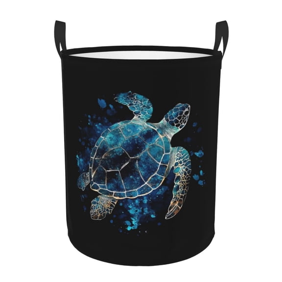 PHELIKA Sea Turtle Watercolor Blue 2 Laundry Hamper Waterproof Foldable Oxford Fabric Organizer Large Storage Bins For Dirty Clothes Round Laundry Basket Toy Organizer Baskets