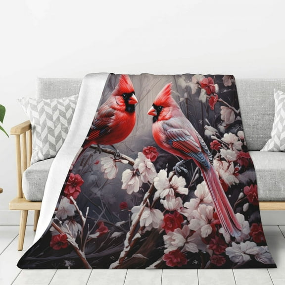 PHELIKA Snow Red Cardinal Winter Birds 08 Soft Throw Blanket Lightweight Flannel Fleece Blanket For Couch Bed Sofa Travelling Camping For Kids Adults 40x50 Inch