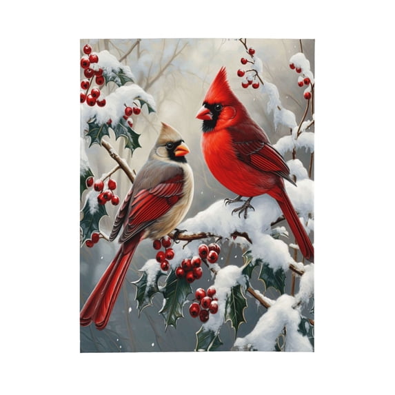 PHELIKA Snow Red Cardinal Winter Birds 10 All Season Soft Throw Blanket Lightweight Flannel Fleece Blankets 50"x40"