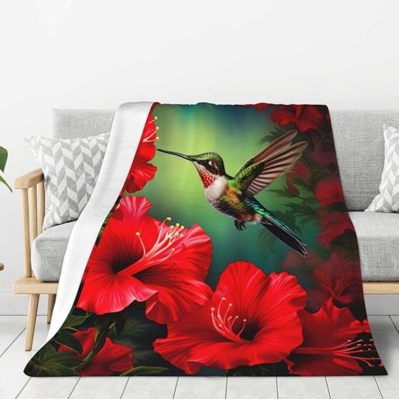 PHELIKA Spring Bird Hummingbird And Flowers 02 Soft Throw Blanket Lightweight Flannel Fleece Blanket For Couch Bed Sofa Travelling Camping For Kids Adults 40x50 Inch