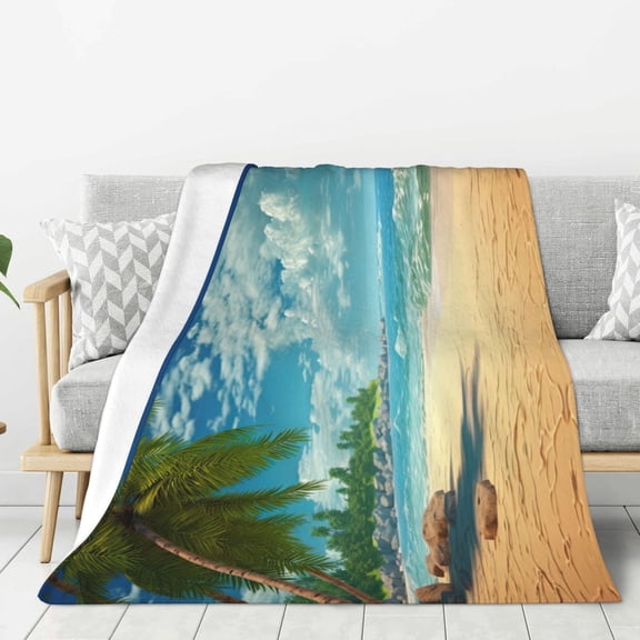 PHELIKA Summer Beach Palm Trees 03 Flannel Fleece Throw Blanket Living Room/Bedroom/Sofa Couch Warm Soft Bed Blanket For Kids Adults All Season Ultra Soft 50x60 Inch