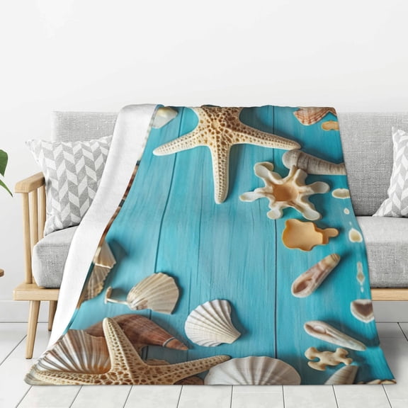 PHELIKA Summer Seashell Beach Starfish 01 Soft Throw Blanket Lightweight Flannel Fleece Blanket For Couch Bed Sofa Travelling Camping For Kids Adults 40x50 Inch