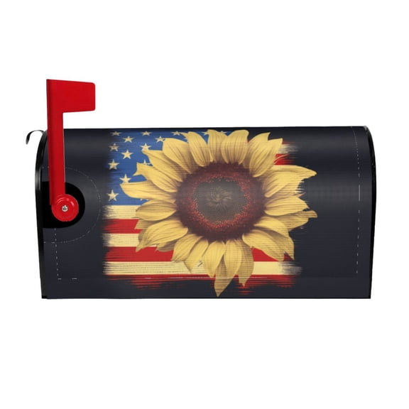 PHELIKA Sunflower American Flag 02 Magnetic Mailbox Covers Standard Size 25.5"H x 21"W