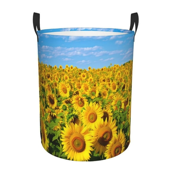 PHELIKA Sunflower Ocean Laundry Basket 65L Large Foldable Round For Dirty Clothes Toy Storage
