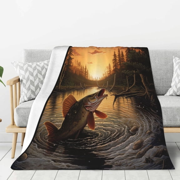 PHELIKA Sunrise Forests Fish Jumping 01 Soft Throw Blanket Lightweight Flannel Fleece Blanket For Couch Bed Sofa Travelling Camping For Kids Adults 40x50 Inch