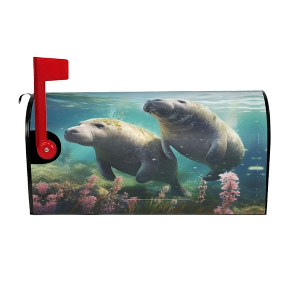 PHELIKA Underwater Ocean Sea Wildlife Manatee 06 Mailbox Covers Magnetic Mailbox Wraps Post Letter Box Cover Mailwrap Garden Home Decor Standard Size 25.5"H x 21"W