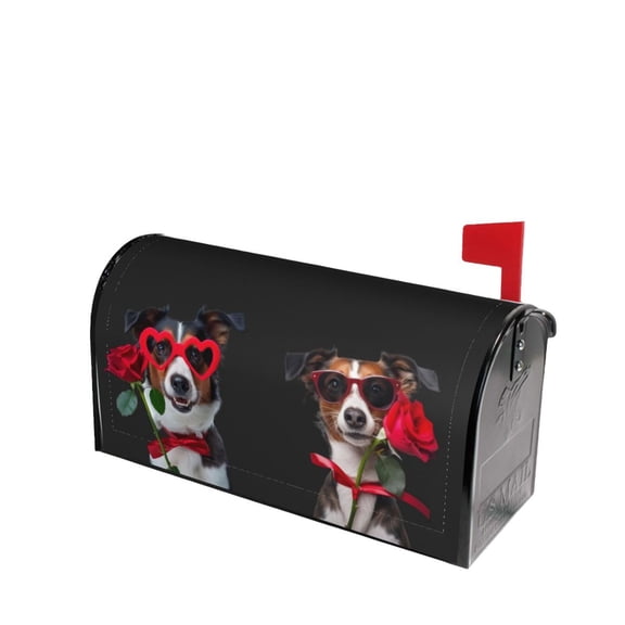 PHELIKA Valentines Dog With A Red Rose In Mouth 02 Magnetic Mailbox Covers Post Letter Box Cover Standard Size 21"H x 18"W