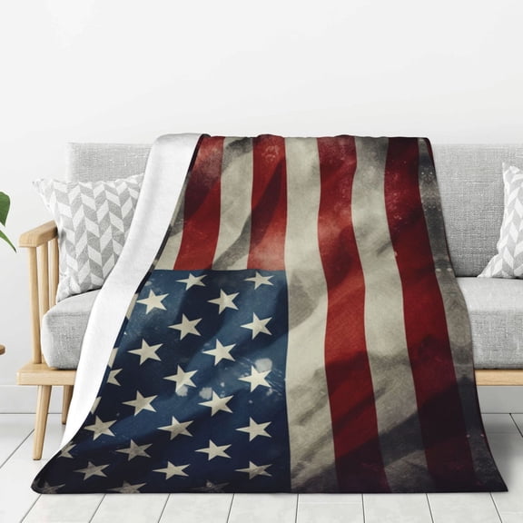 PHELIKA Vintage American Flag Us Stars And Red Stripe 03 Flannel Blanket Lightweight Cozy Bed Blanket Soft Throw Blanket Fits Couch Sofa Suitable For All Season 60x80 Inch For Kids Women Men