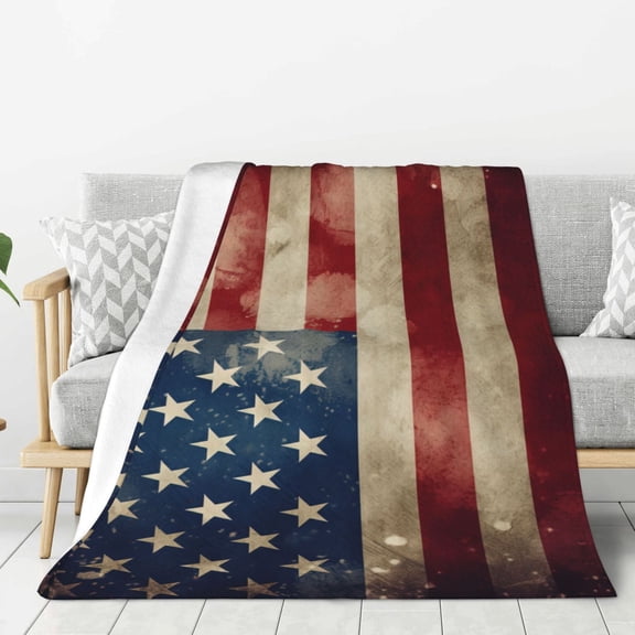 PHELIKA Vintage American Flag Us Stars And Red Stripe 02 Soft Throw Blanket Lightweight Flannel Fleece Blanket For Couch Bed Sofa Travelling Camping For Kids Adults 40x50 Inch