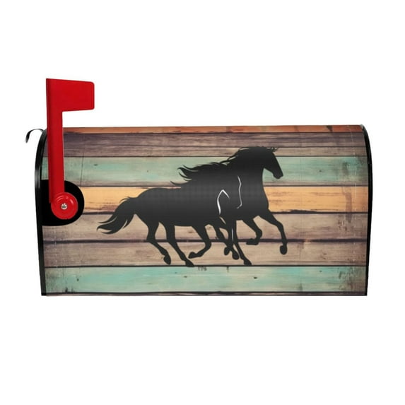 PHELIKA Vintage Old Wooden Texture Fine Horses Running Magnetic Mailbox Covers Standard Size 25.5"H x 21"W