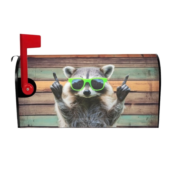 PHELIKA Vintage Old Wooden Texture Funny Raccoon Green Sunglasses 01 Magnetic Mailbox Covers Standard Size 21"H x 18"W