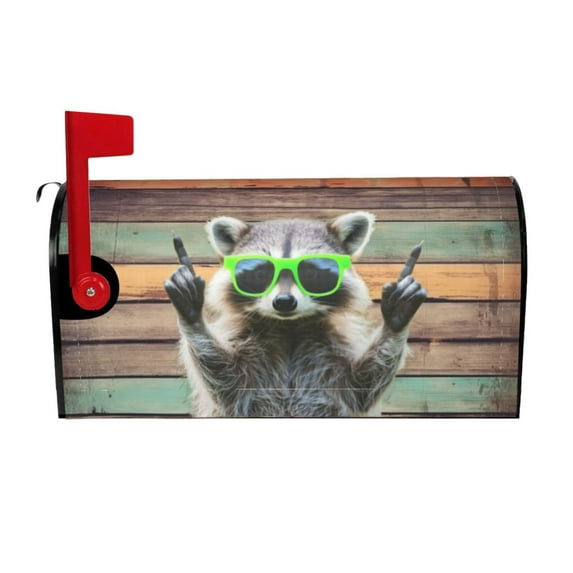 PHELIKA Vintage Old Wooden Texture Funny Raccoon Green Sunglasses 01 Magnetic Mailbox Covers Standard Size 25.5"H x 21"W