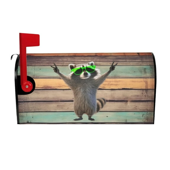PHELIKA Vintage Old Wooden Texture Funny Raccoon Green Sunglasses 04 Magnetic Mailbox Covers Standard Size 21"H x 18"W