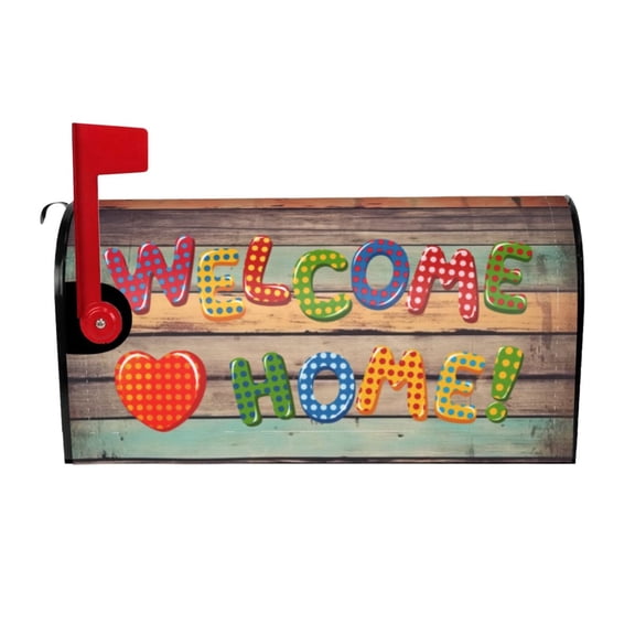 PHELIKA Vintage Old Wooden Texture Welcome Home 03 Magnetic Mailbox Covers Standard Size 25.5"H x 21"W