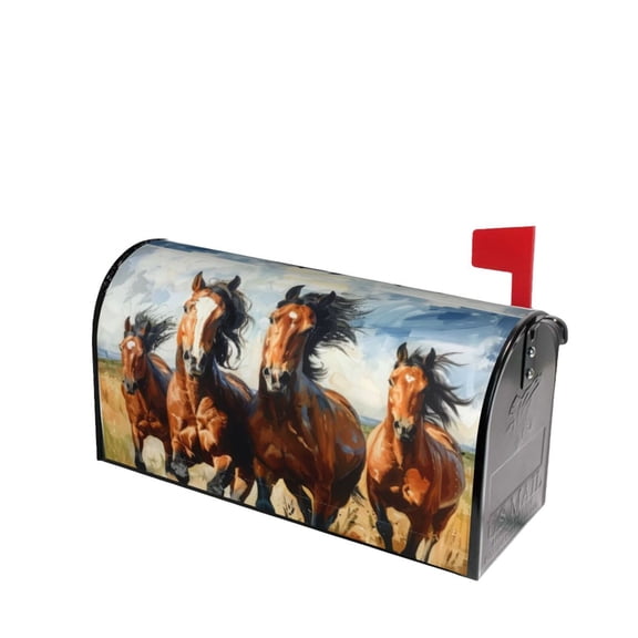 PHELIKA Wild Free Running Brown Horses 04 Magnetic Mailbox Covers Post Letter Box Cover Standard Size 21"H x 18"W