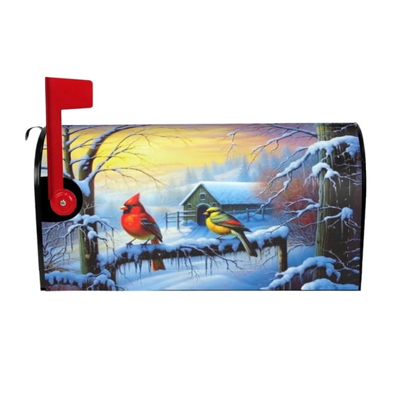 PHELIKA Winter Snow Cardinals Birds 03 Mailbox Covers Magnetic Mailbox Wraps Post Letter Box Cover Mailwrap Garden Home Decor Standard Size 21"H x 18"W