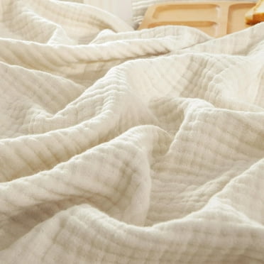 PHF 100% Cotton Muslin Twin Blanket, 66" x 90", 4-Layer Lightweight and Breathable Blanket, Luxuriously Soft Gauze Blanket for Couch Bed, Beige/Short Bread