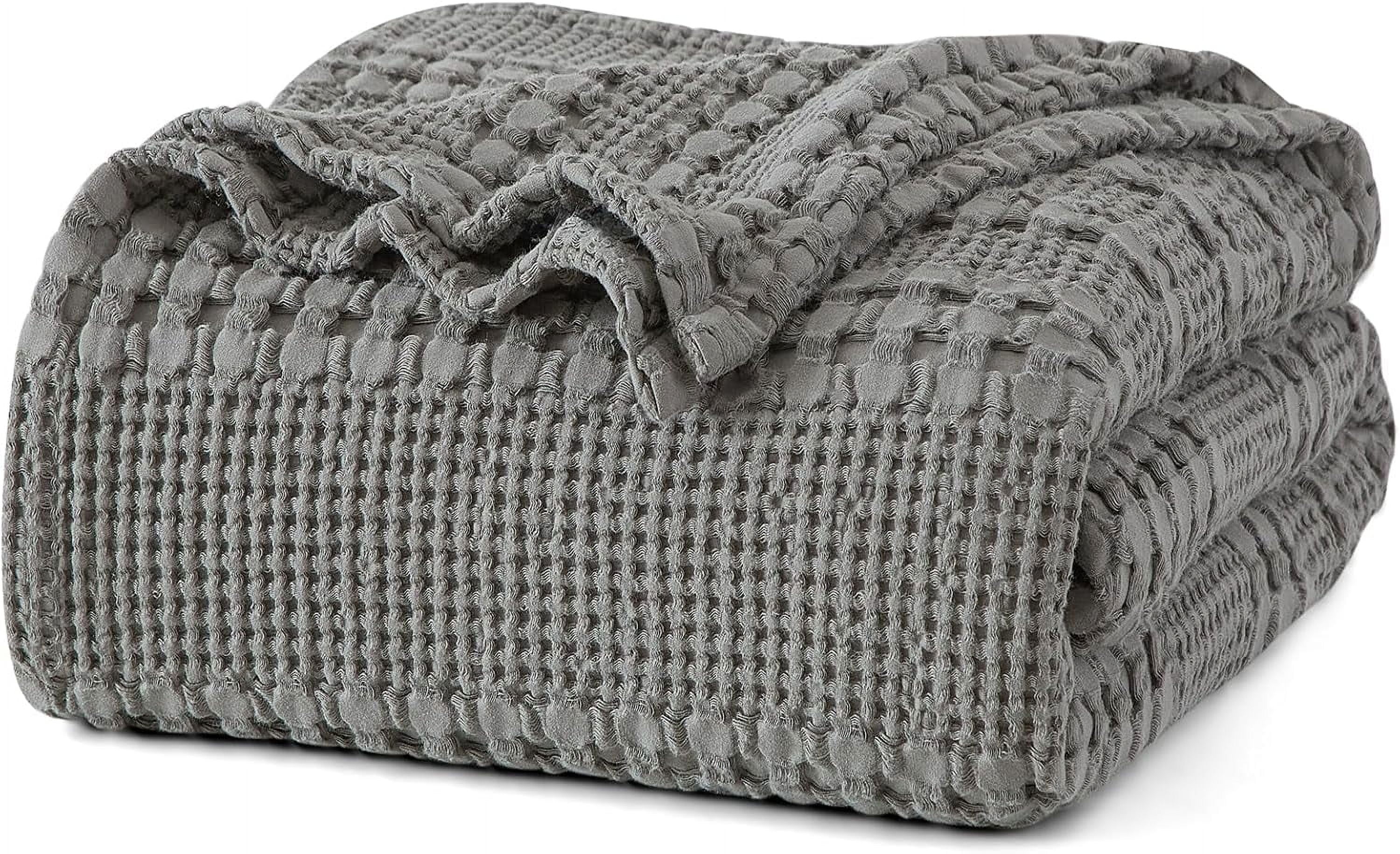 PHF 100% Cotton Waffle Weave Blanket, Lightweight King Washed Blanket for Bed Sofa Home Decor, Dark Grey, 108"x90"