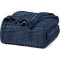thumbnail image 1 of PHF 100% Cotton Waffle Weave Blanket, Lightweight King Washed Blanket for Bed Sofa Home Decor, Navy Blue, 108"x90", 1 of 7