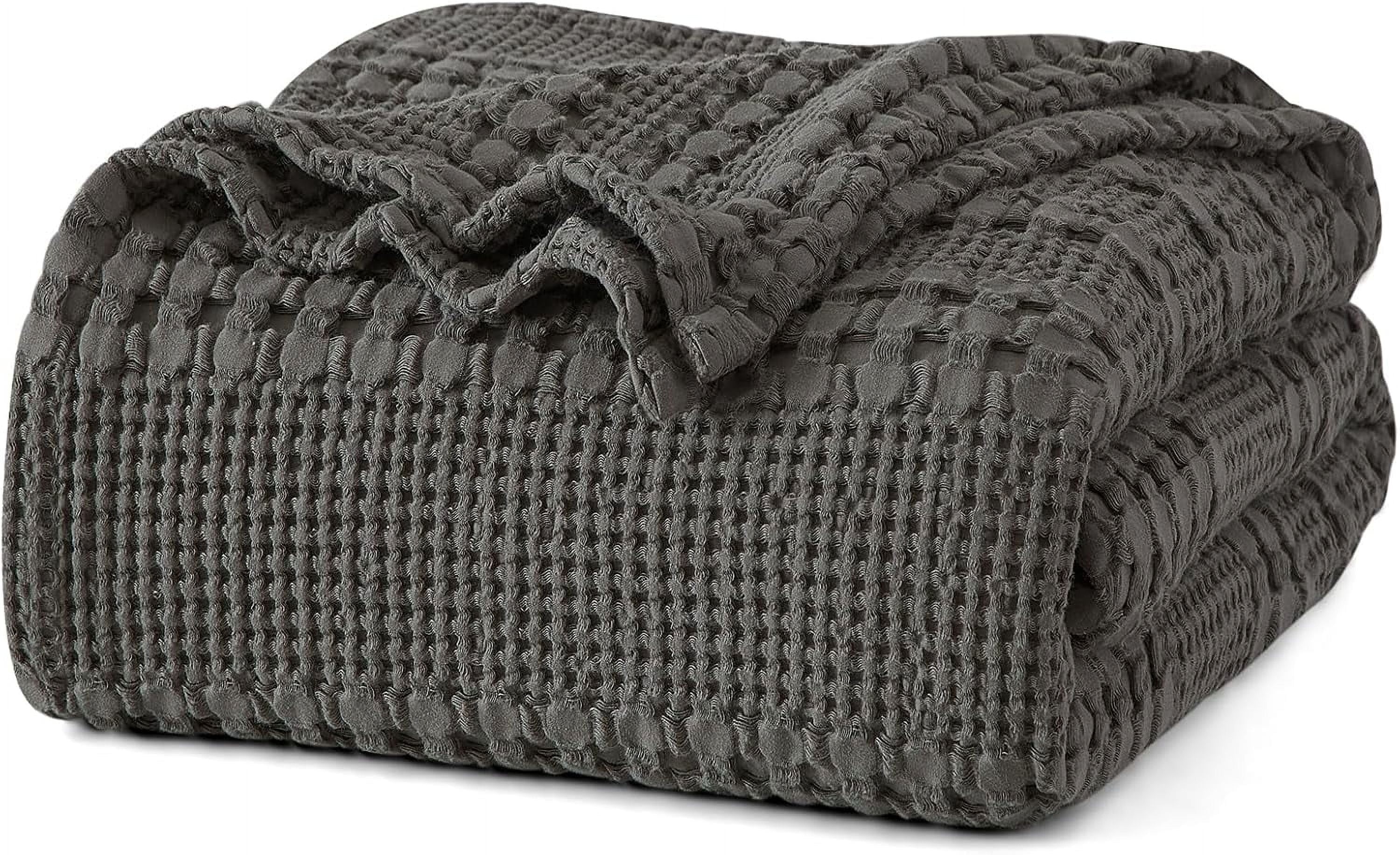 PHF 100% Cotton Waffle Weave Blanket, Lightweight Queen Washed Blanket for Bed Sofa Home Decor, Charcoal Grey, 90"x90"
