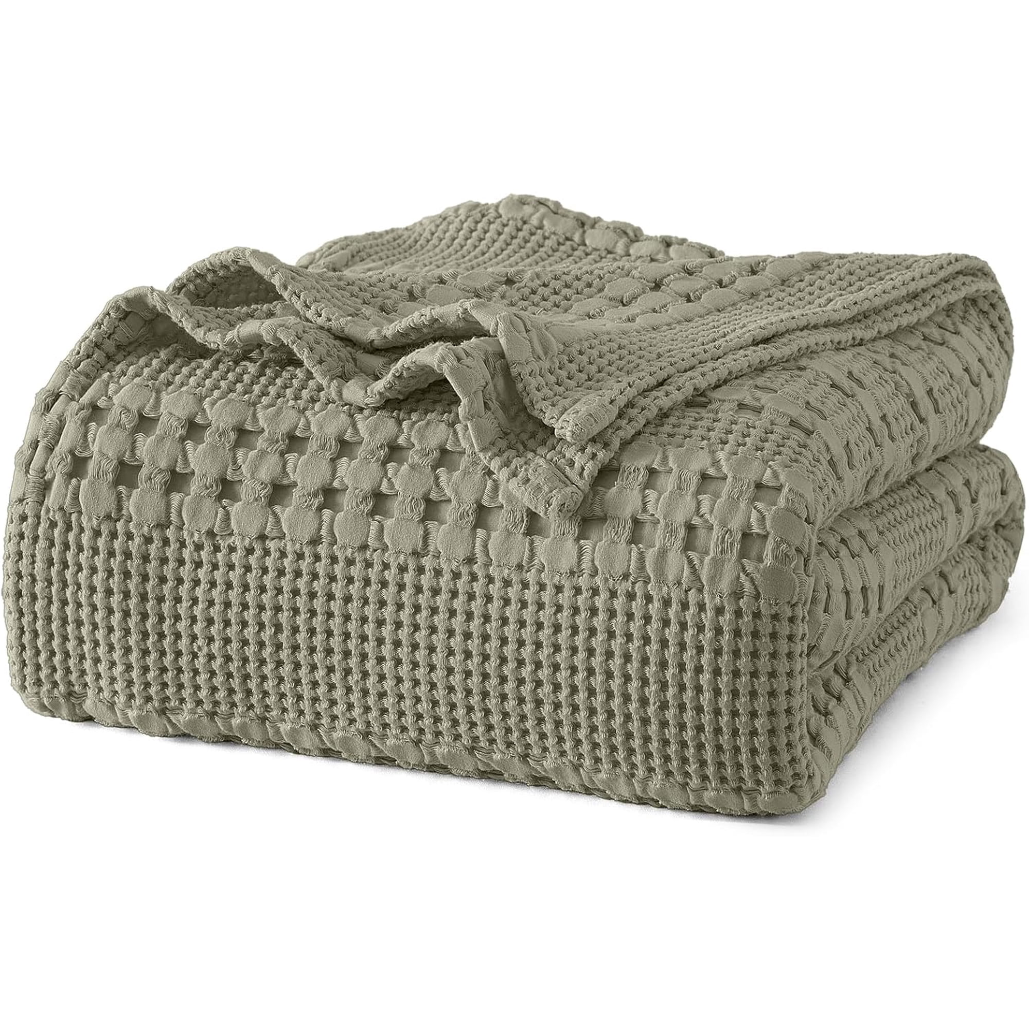 PHF 100% Cotton Waffle Weave Blanket, Lightweight Queen Washed Blanket for Bed Sofa Home Decor, Dusty Sage, 90"x90"
