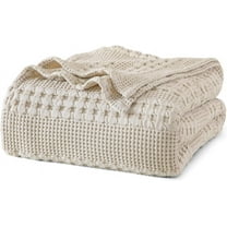 PHF 100% Cotton Waffle Weave Blanket, Lightweight Queen Washed Blanket for Bed Sofa Home Decor, Oatmeal, 90"x90"