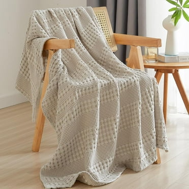PHF 100% Cotton Waffle Weave Blanket, Lightweight Throw Washed Blanket for Bed Sofa Home Decor, Oatmeal, 50"x60"