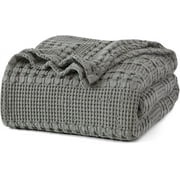 PHF 100% Cotton Waffle Weave Blanket, Lightweight Twin Washed Blanket for Bed Sofa Home Decor, Dark Grey, 66"x90"