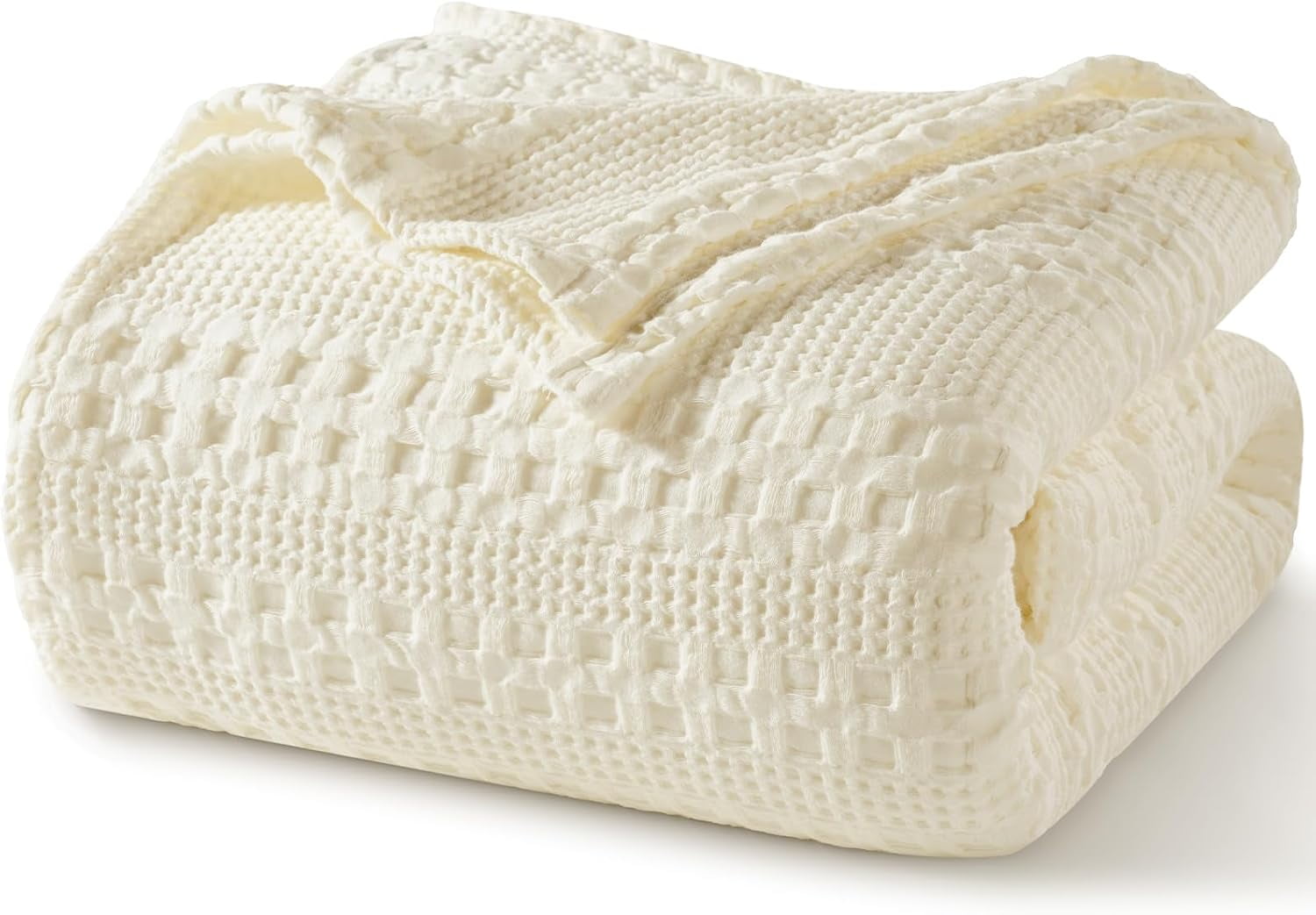 PHF 100% Cotton Waffle Weave Blanket, Lightweight Twin Washed Blanket for Bed Sofa Home Decor, Cannoli Cream, 66"x90"