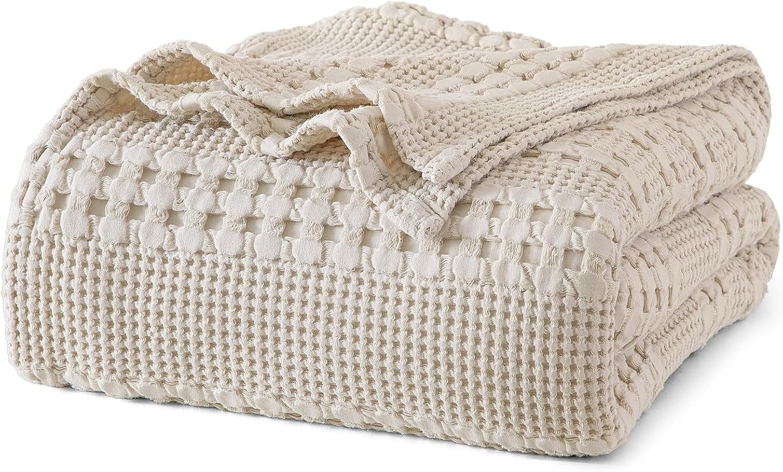 PHF 100% Cotton Waffle Weave Blanket, Lightweight Twin Washed Blanket for Bed Sofa Home Decor, Oatmeal, 66"x90"